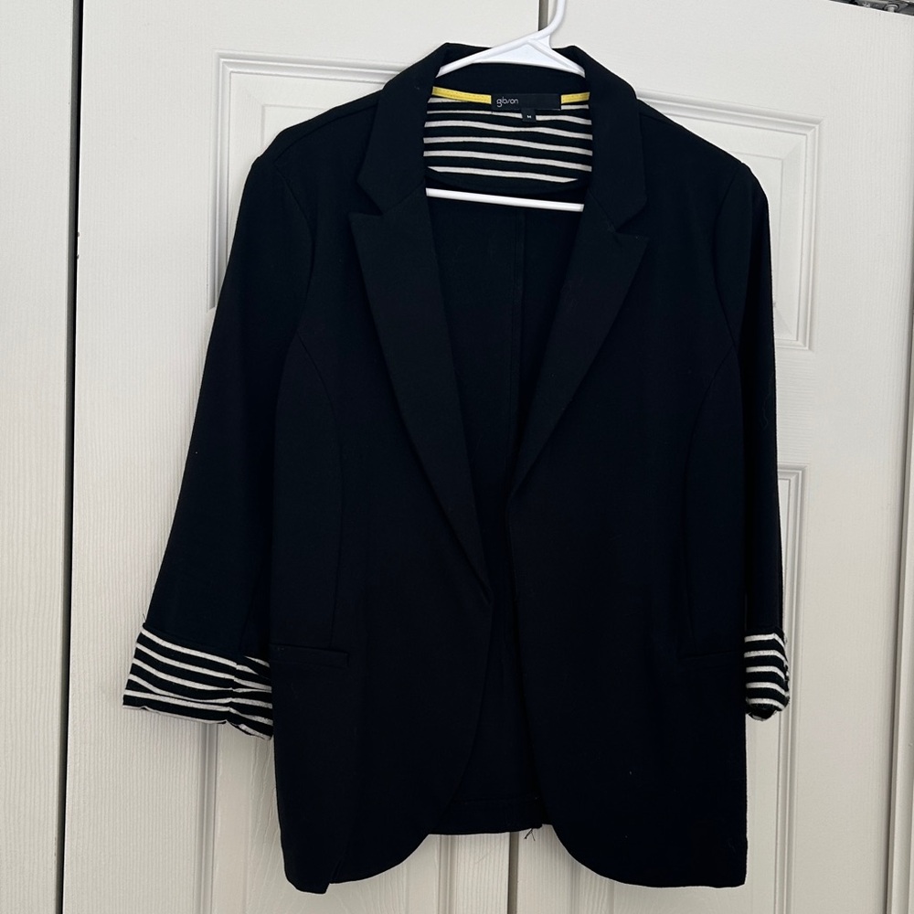 Gibson Black Knit Blazer with Striped Accents